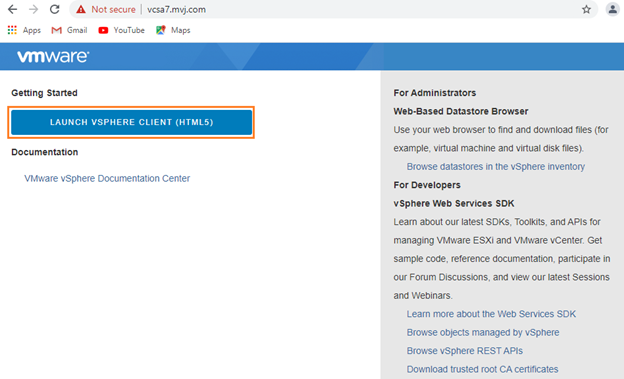 launch vSphere client in vcsa 7